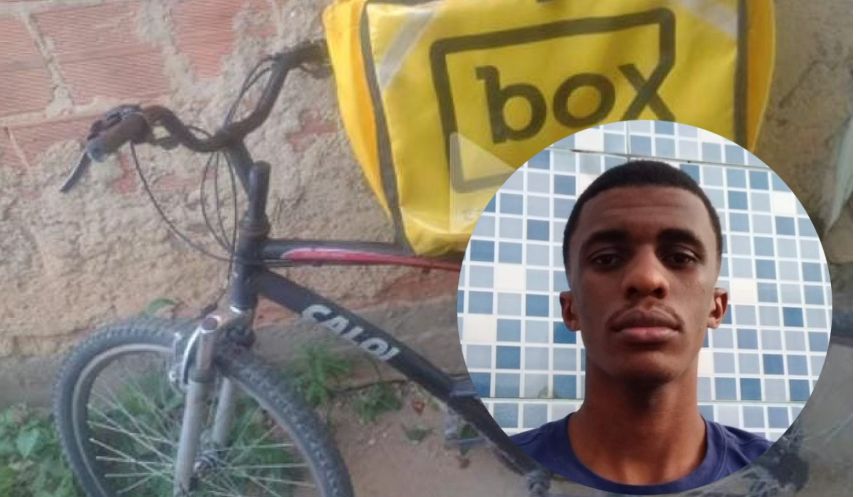 Banner Vaquinha para comprar uma moto para Lucas que faz Uber com uma bicicleta emprestada para ajudar em casa