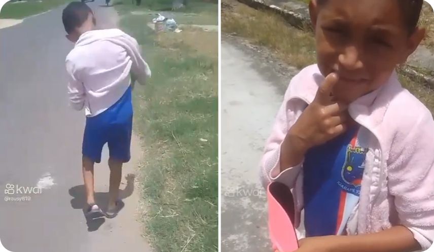 Sem transporte da Prefeitura, criança com deficiência nas pernas percorre mais de 1 km para estudar. Mãe implora por transporte