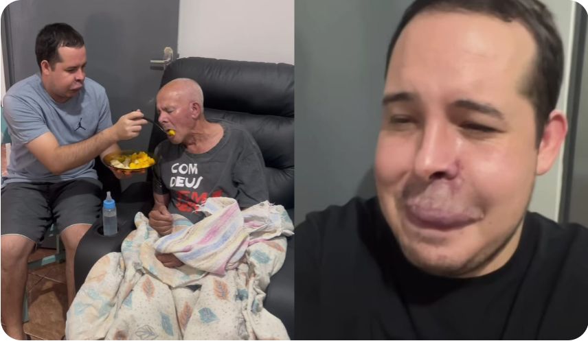 Filho com tumor na boca cuida sozinho do pai idoso e acamado que tem Alzheimer e Parkinson