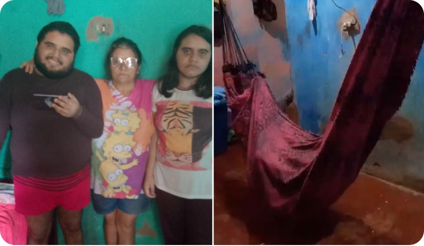 Vivendo em condições desumanas, no Ceará, idosa com gêmeos autistas severo e netos dormem em redes e fazem as necessidades no quintal 