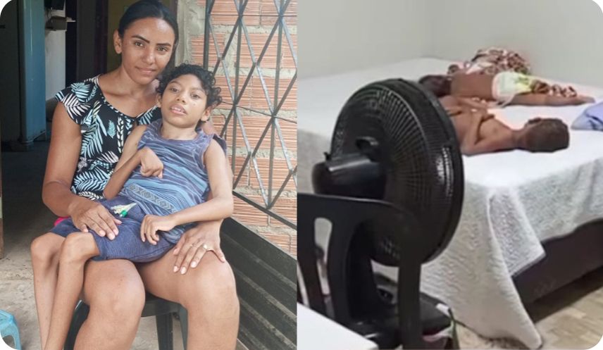 Sem leite especial no posto, mãe solo de 3 crianças dá mingau pra filho com sonda e microcefalia. Ele precisa ganhar peso pra operar escoliose