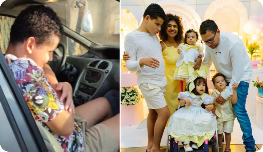 Banner Com risco de acidente grave durante crises do filho com autismo severo, casal que adotou 3 crianças precisa de carro adaptado urgente!