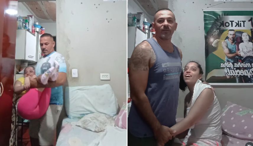 Pai dorme no chão da cozinha para que sua filha com paralisia possa ter uma cama